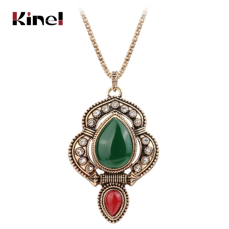 

Kinel 2017 New Ethnic Big Pendant Necklace For Women Antique Gold Crystal Turkey Vintage Jewelry Wholesale