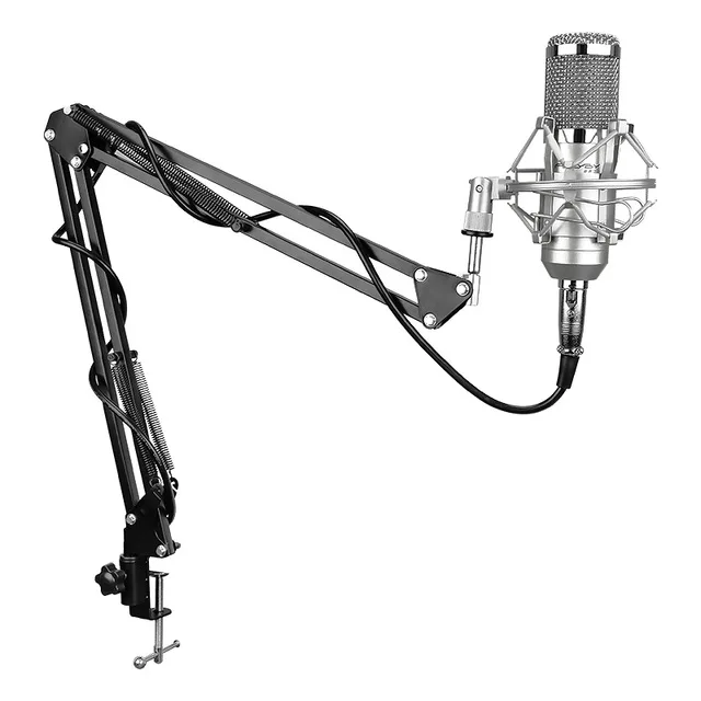 FELYBY Профессиональный bm 800 конденсаторный микрофон для компьютера аудио студия вокальный Запись микрофон KTV Караоке+ микрофонная стойка - Цвет: Silver