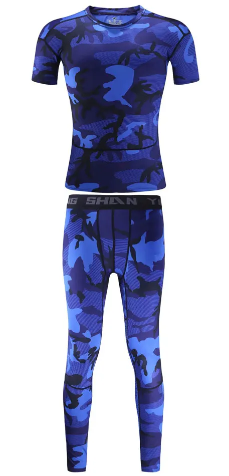 2 фото/комплект удобная, сухая, дышащая дышащие шорты для бега, фитнес костюмы, спортивный костюм для мужчин, спортивный костюм для баскетбола - Цвет: Синий