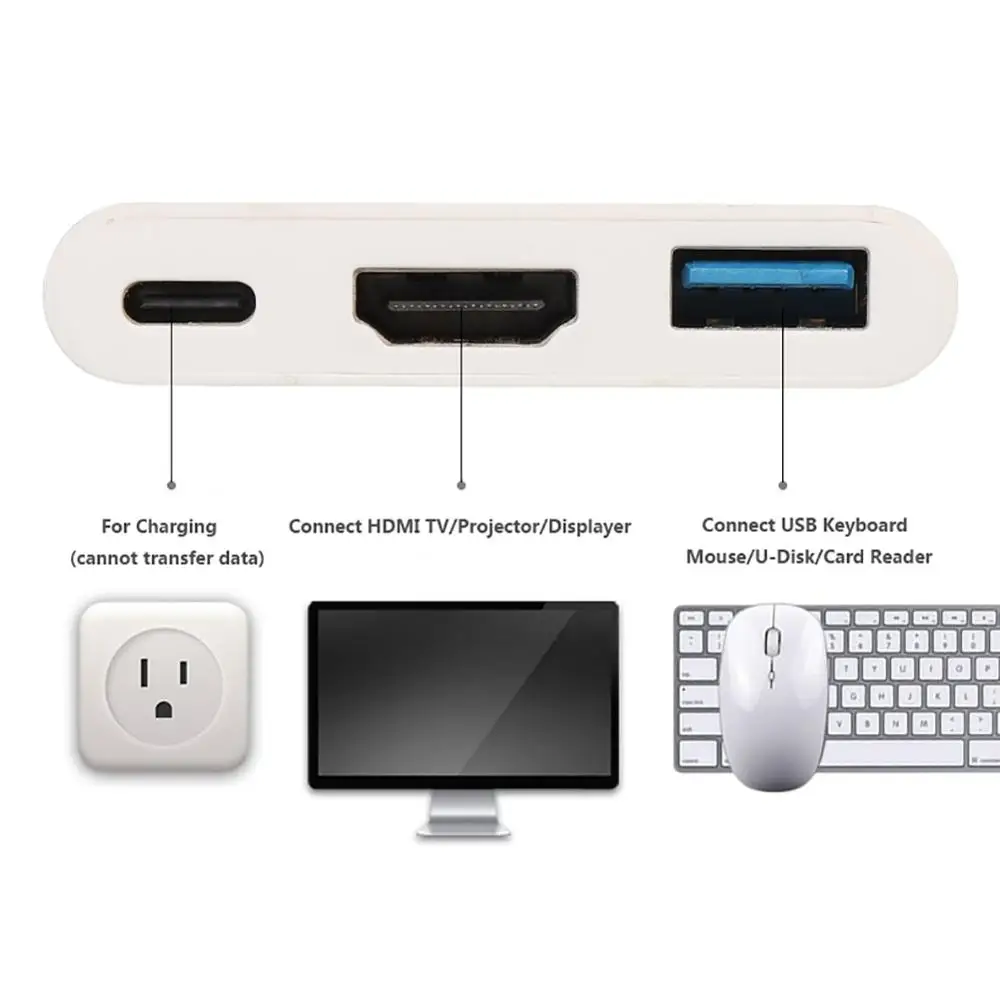 USB C к HDMI адаптер для зарядки 3 в 1USB 0 разъем Type 4K конвертер Apple Macbook адаптер| |