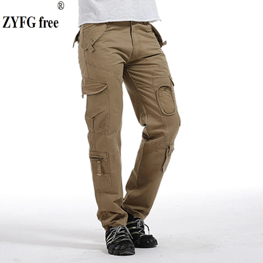 

ZYFG free men trousers middle waist solid color casual overalls pants multi-pocket large size multi-color man clothing