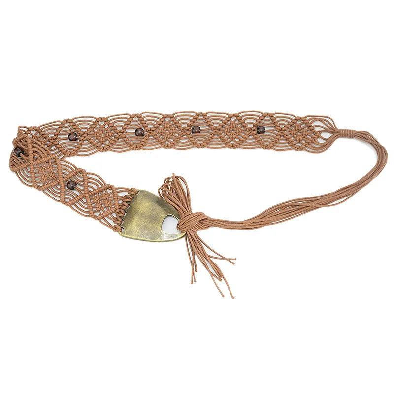 

New Vintage Knitted Wax Rope Wooden Bead Waist Rope Women Waist Chain Belt Woman Woven Female Hand-Beaded Braided Belt BZ53