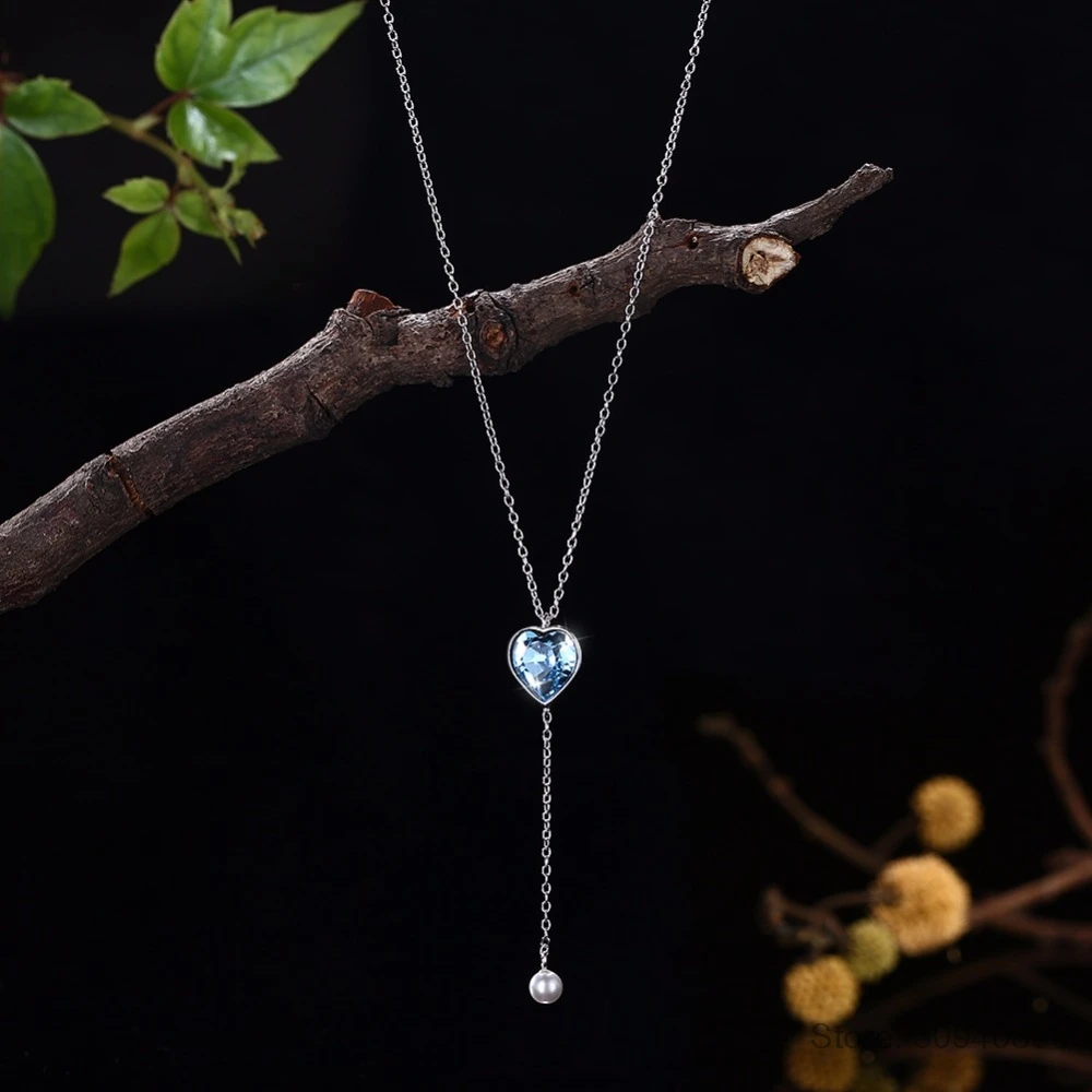 LEKANI сердце кристаллы от SWAROVSKI длинная цепь жемчужные подвески ожерелья Настоящее серебро 925 для женщин Подарки для девочек ювелирные украшения
