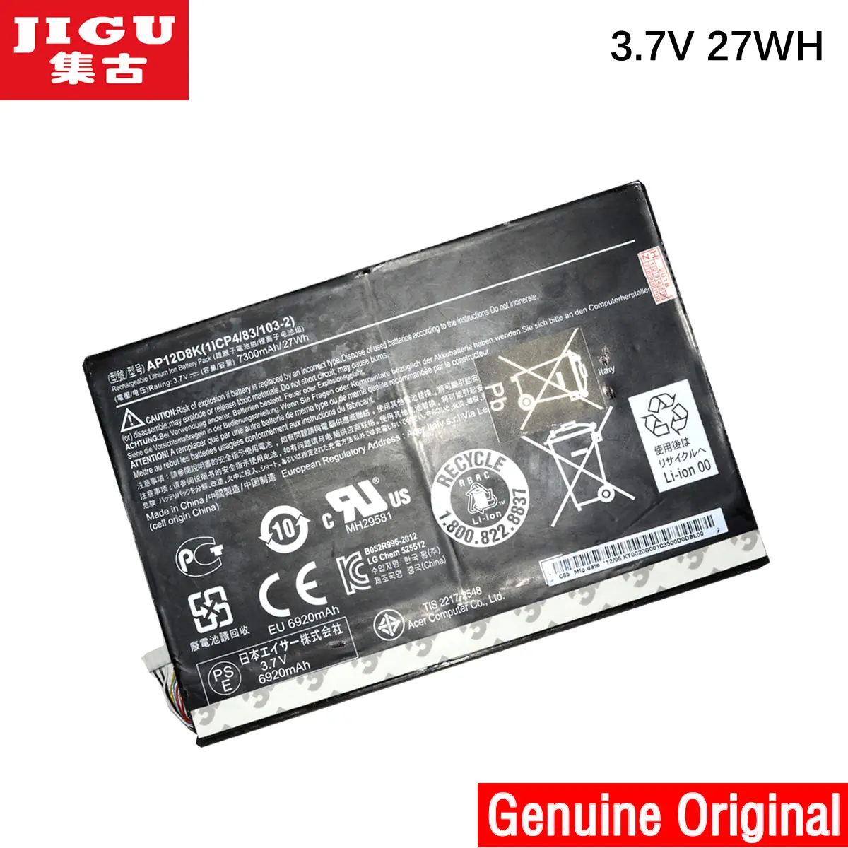 JIGU новый оригинальный 1ICP4/83/103-2AP12D8K Аккумулятор для Acer Iconia W510 W510P P3-171 3 7 V 7300MAH 27WH |
