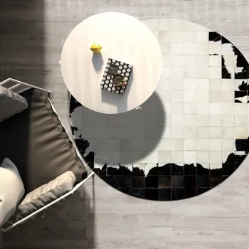 

American style Round shaped natural cowhide patchwork rug ,genuine cow skin fur carpet for living room decoration bedroom rug