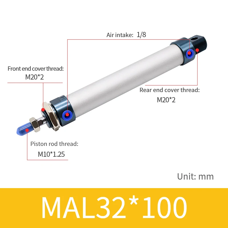 Мини пневматический цилиндр с одним стержнем 10~ 150 мм Диаметр 25-300 мм Ход двойного действия цилиндр из нержавеющей стали аппаратное обеспечение - Цвет: MAL32-100