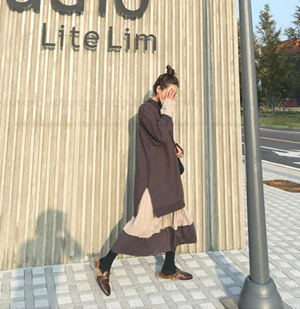 SuperAen корейский стиль женское платье осень и зима свободное Новое поддельное платье из двух частей женское Новое модное Плиссированное Платье женское