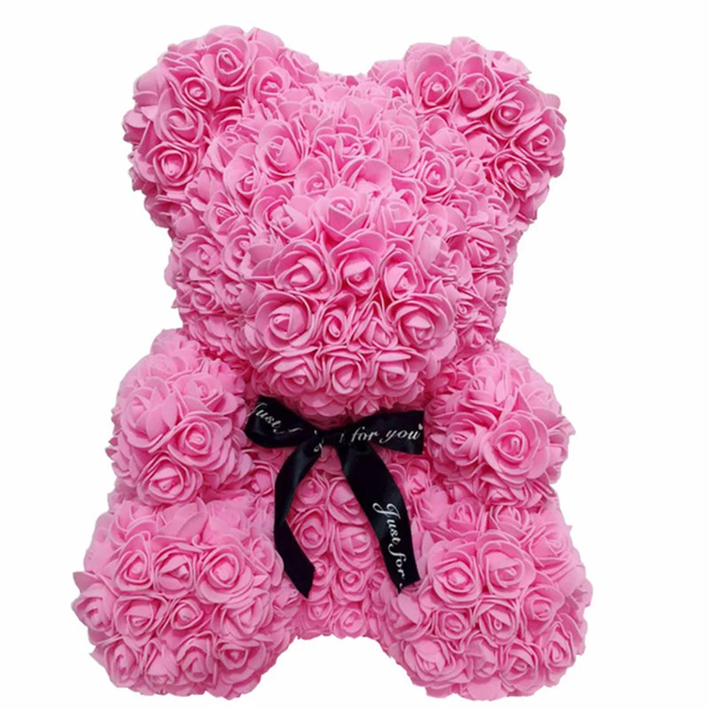 23 см/40 см, искусственные цветы, розовый медведь, разноцветный пластиковый пенопластовый цветок розы, плюшевый медведь, подарок на день Святого Валентина, День рождения