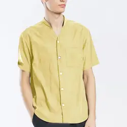2019 Мужская рубашка Повседневная тонкая с карманом стоячий воротник с коротким рукавом однобортная летняя рубашка