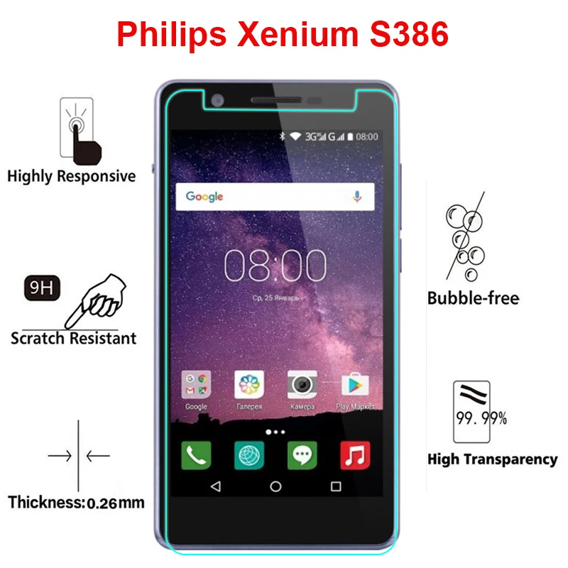 

S386 Tempered Glass Screen Protector Safety Protective Film for Philips Xenium S386 Guard Pelicula De Vidro with Clean Tools