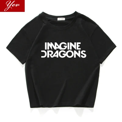 Рок-Группа imagine dragon Летняя женская футболка с круглым вырезом хипстерская хлопковая короткая футболка женский Свободный укороченный топ уличная одежда женская одежда - Цвет: W193 black