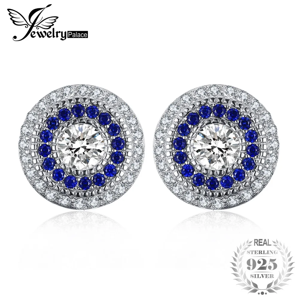 JewelryPalace 1.3ct Round Created Blue Sapphires Cubic Zirconia Stud