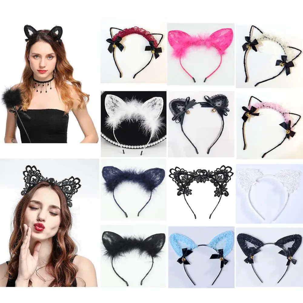 

Metal Cloth Covered Thin Hard Cat Ears Headband Horn Crown Hair Hoop Hairband Cross Bands Halloween Party Favor for Women