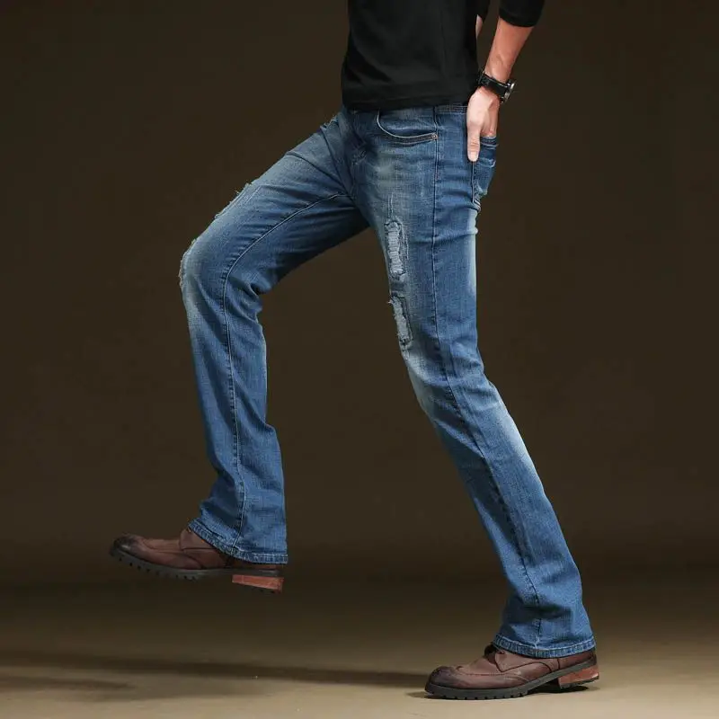 ICPANS Ripped Black Flare Jeans Men Classic Boot Cut Mens Jeans Leg Flared Bootcut Denim Jeans Men Streetwear Bell Bottom Jean