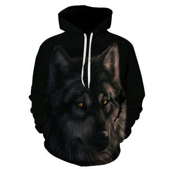 

Moon Eye Wolf 3D Sweatshirts Men/Women Hoodies With Hat Print Fashion Autumn Winter Loose Thin Hooded Hoody Tops