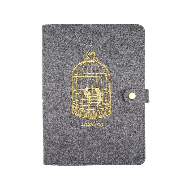 Шерстяной фетровый блокнот А5 А6 с вышивкой в виде листьев, стильный ежедневник, бизнес-блокнот, канцелярские товары, офисные принадлежности - Цвет: Birdcage gray
