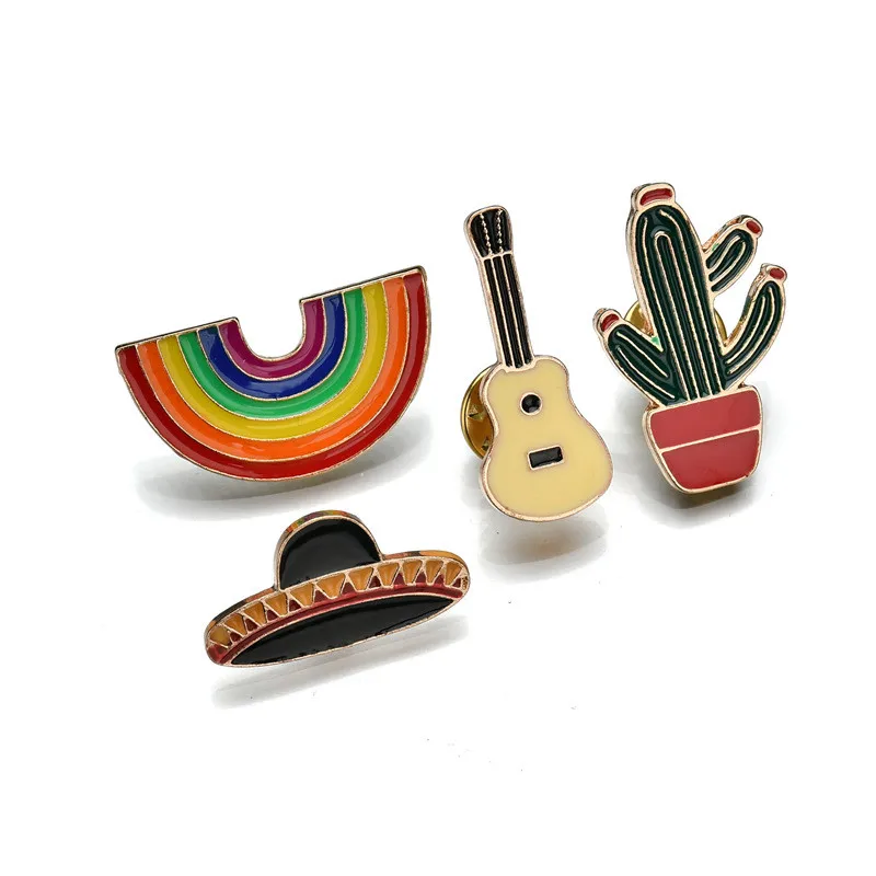 

Fashion Enamel Pin Brooches For Women Cartoon Creative Mini Rainbow Hat Guitar Cactus Metal Brooch Pins Badge Collar Jewelry