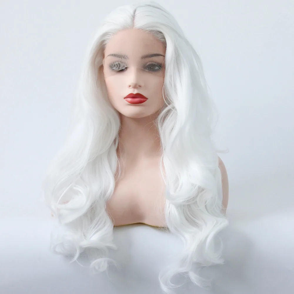 alt=``Snow White Synthetic Lace Front Wigs Heat Resistant Fiber Hair Long Body Wave Wig For Women Middle Part Cosplay Wig``-11