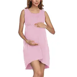 Женское платье для беременных; Кормление с круглым вырезом без рукавов, однотонное сексуальное платье для беременных, летние платья для