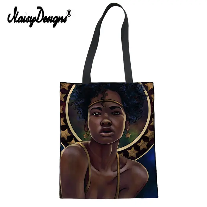Noisydesigns художественная Женская парусиновая сумка на плечо с афро-леди, эко-сумка для покупок, большая Хлопковая Сумка для девушек с рисунком на заказ, сумки для студентов - Цвет: LMJJ0033Z22