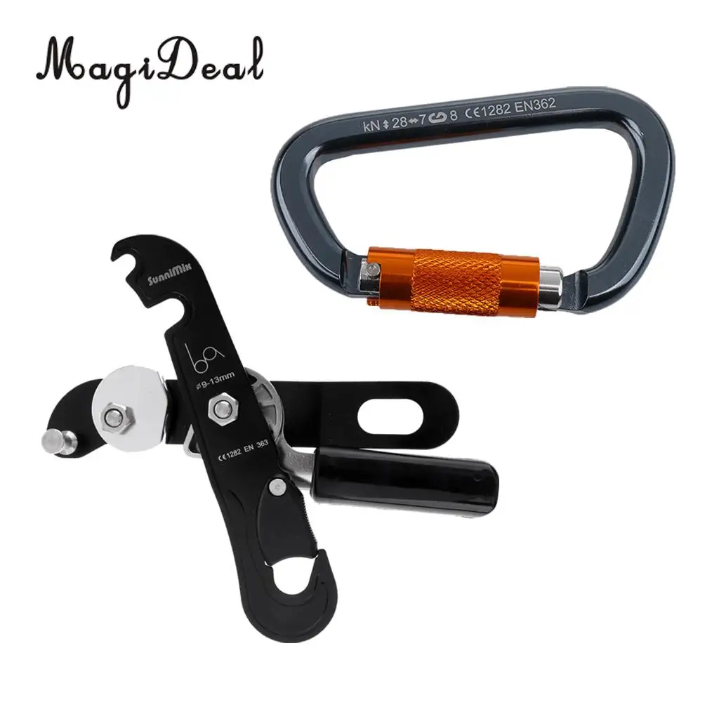 MagiDeal D-Shape Climbing Carabiner Screw Lock 28KN +25KN Self Braking Stop Descender Black