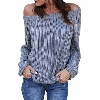 

Off Shoulder Loose Sweaters Women Autumn Lantern Sleeve Slim Jumpers Knitwear Slash Neck Sexy Pullovers