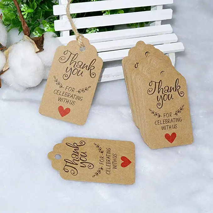 100PCS Original Design Thank You for Celebrating with Us Tags Paper Gift Tags Kraft Hang Tag for Wedding Party favors decoration