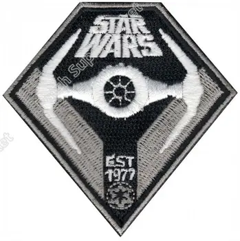 

3" Star Wars iron on patches Tie Interceptor 'Est 1977' TV movie series Embroidered sew on patch applique badge black white diy