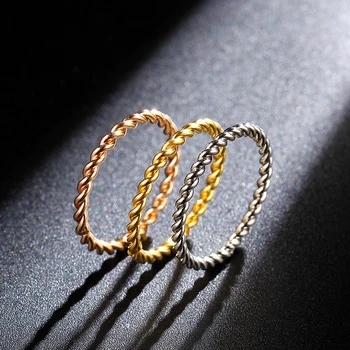 

Round Rings For Women 1.5mm Thin Rose Gold/Silver/Gold Color Twist Rope Stacking Wedding Rings in Stainless Steel bijoux
