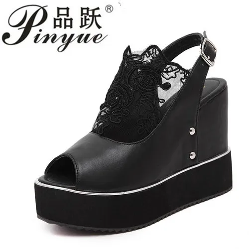 

Fashion Sweet Lace Roman Shoes Women Wedge Heels White Platform Pumps High Heels Sandals zapatos plataforma mujer encaje