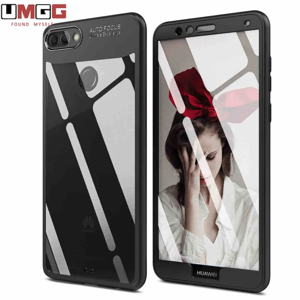 

UMGG For Huawei Y9 2018 Case Cover Slicone Frame Cover+ Tempered Glass For Enjoy 8 Plus View Window Full Body Protective Shield