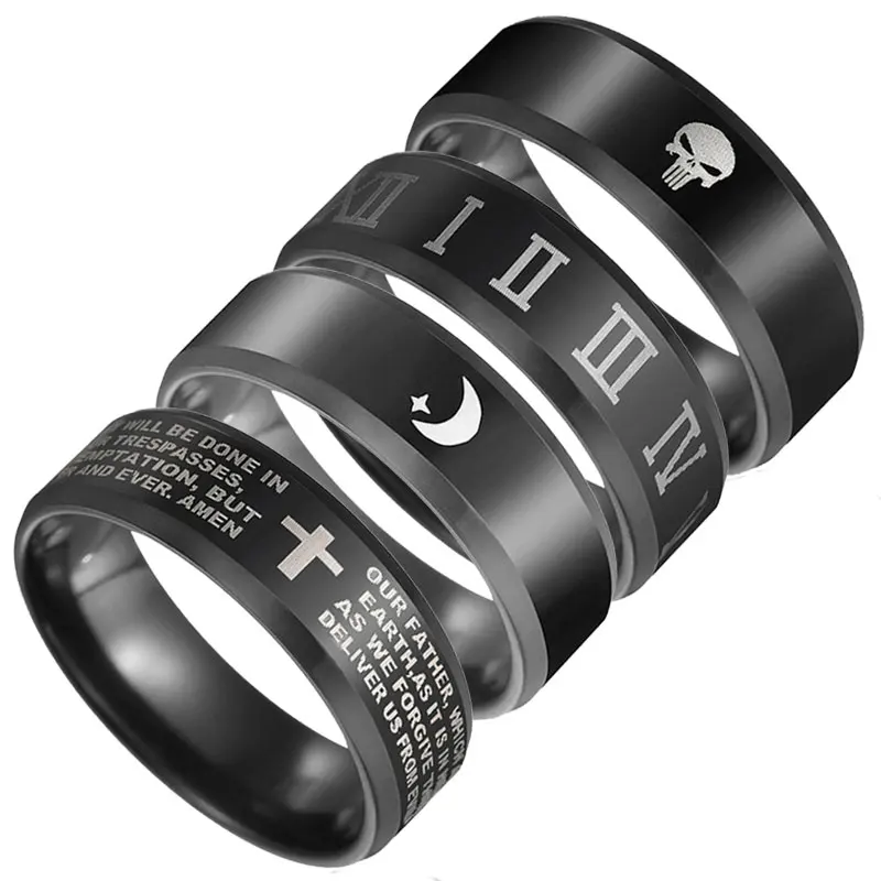 

skull moon male mood finger wolf assassins creed star cross vintage ring black stainless steel rings for men punk accessories