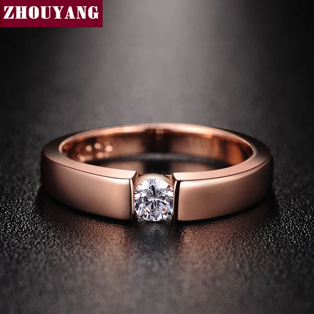ZHOUYANG 4.5mm Cuori e Frecce Zirconi Anello di Cerimonia Nuziale In Oro Rosa e ZHOUYANG 4.5mm Cuori e Frecce Zirconi Anello di Cerimonia Nuziale In Oro Rosa e