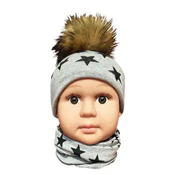 

New 22 Styles Artificial Fur Ball Baby Girls Cotton Cap Winter Kids Boy Caps With Hair Ball Winter Baby Hat M2
