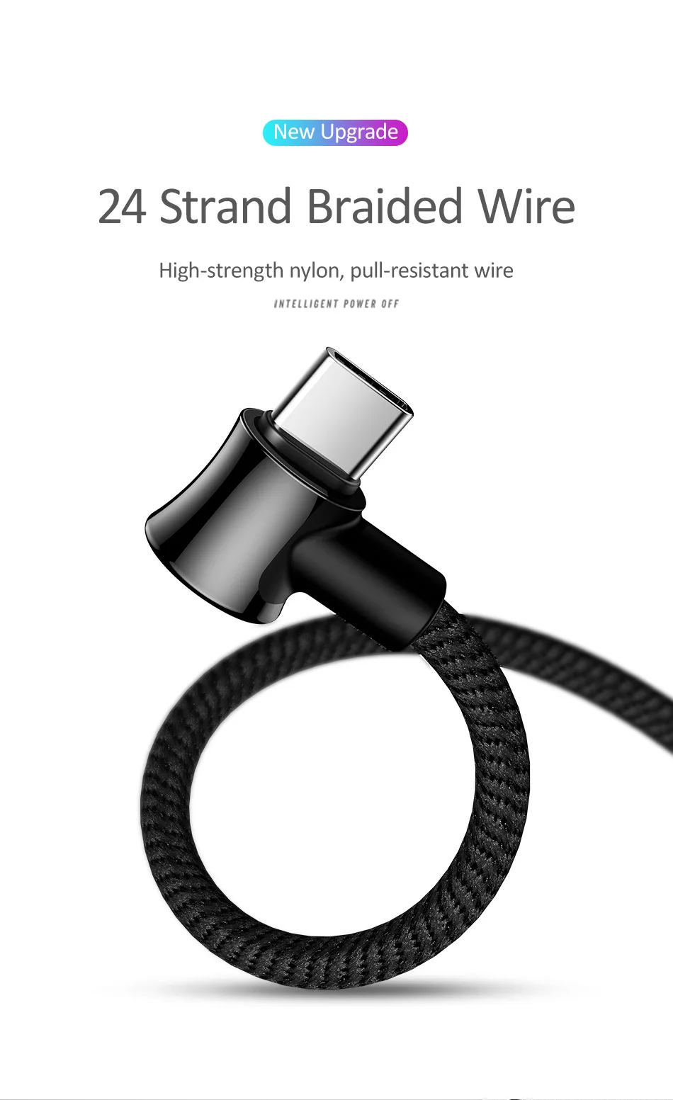 USAMS Automatic power-off Type C Cable 90 Degree Fast Charging usb c cable Type-c data Cord Charger usb-c for Samsung Xiaomi AF