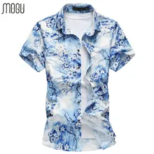 MOGU Гавайская Мужская рубашка с коротким рукавом с принтом Повседневная рубашка Slim Fit Лето Новые цветочные мужские рубашки плюс размер мужская рубашка