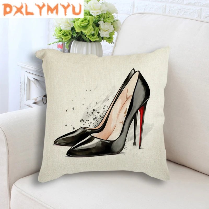 

Paris Perfume Fashion Makeup High heels Printed Linen Cushion Nordic Pillow Sofa Decorative Cushion Throw Pillow 45x45cm