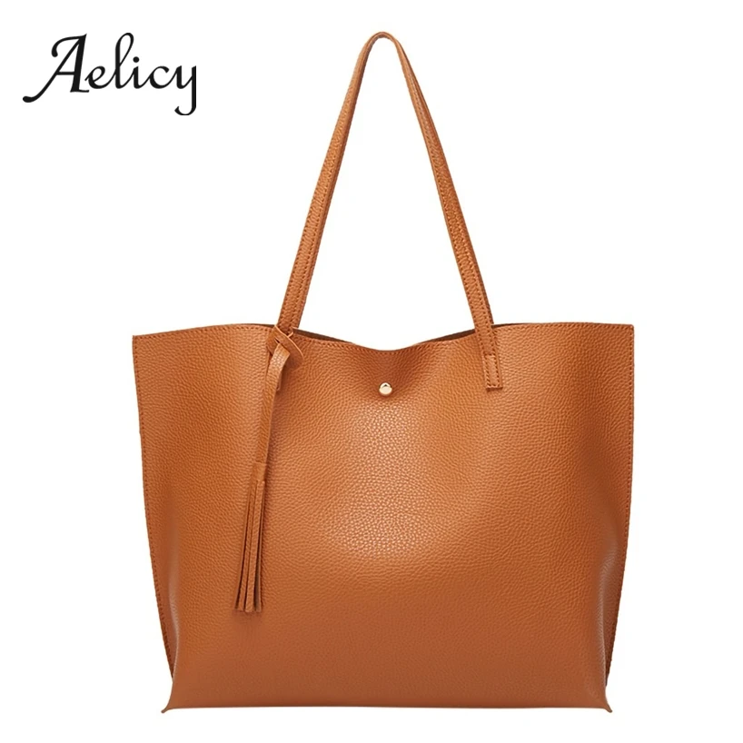 

Aelicy Women's Shoulder Bag Large Capacity Casual Leather Shopping Bag Fringe Solid Color Simple Handbags Female Large Tote