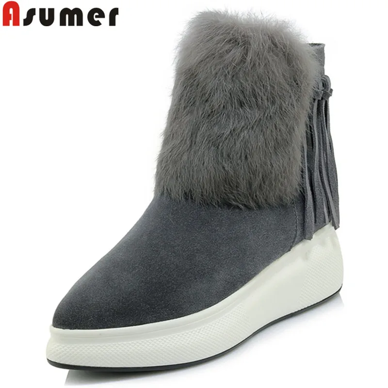 

ASUMER 2018 fashion ankle boots for women pointed toe zip suede leather boots flat with fringe comfortable winter snow boots