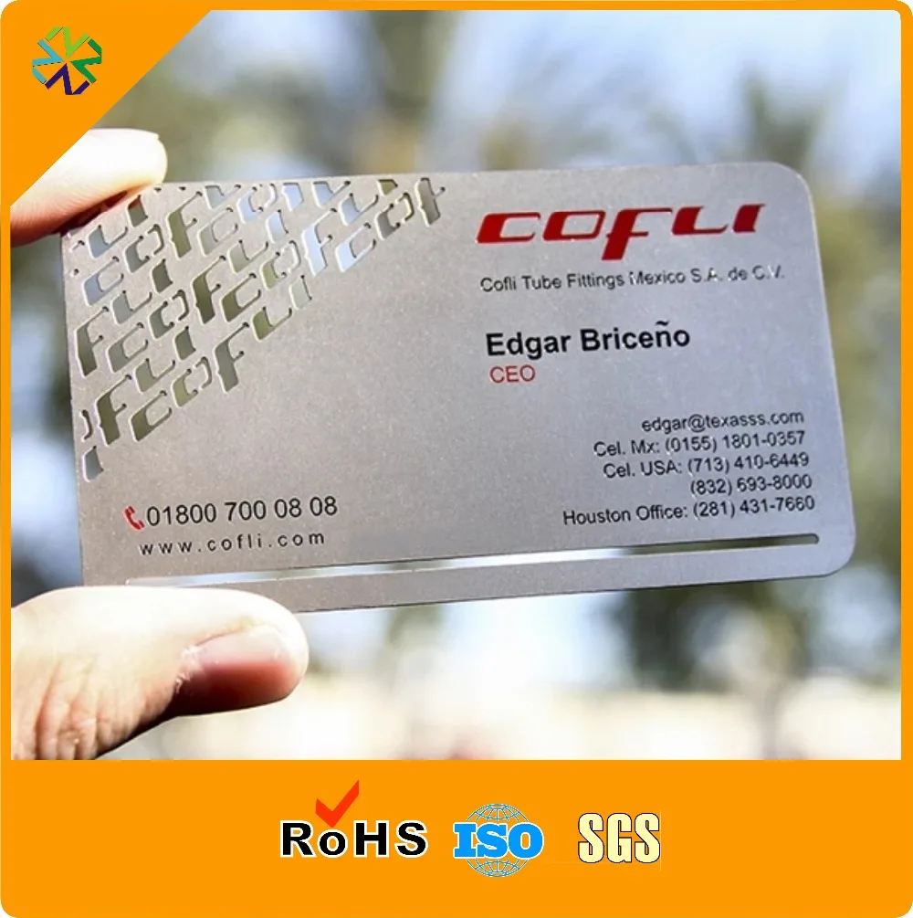 Высокое качество гравированных металлических визитная карточка печать из нержавеющей стали матовая отделка имя карты