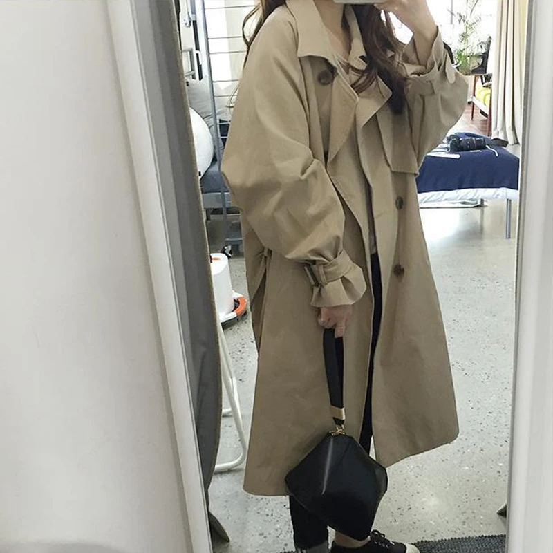 FTLZZ, корейский стиль, женская Повседневная Свободная куртка с поясом, Новое поступление, Весенние длинные элегантные пальто, Женское пальто, верхняя одежда
