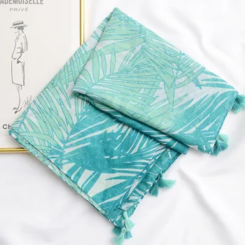 

KYQIAO women blue leaves pattern scarf mori girls autumn spring Spain style long boho printed scarf muffler wraps