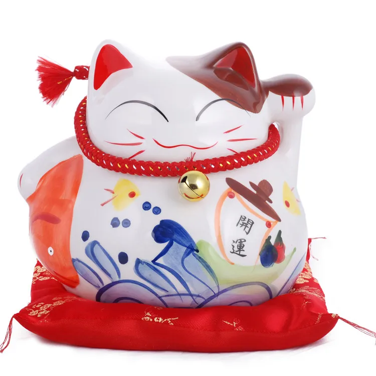 10 дюймов Maneki Neko керамика Lucky Cat домашний декор фарфоровые декоративные украшения бизнес-подарки Фортуна кошка копилка фэншуй ремесло подарок - Цвет: 20CM -P