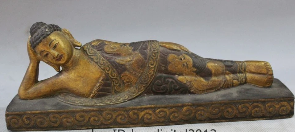

9" Tibet Buddhism Temple Stone Sleeping Shakyamuni Sakyamuni Buddha Statue