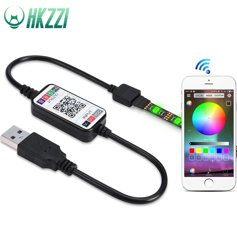 HKZZI Bluetooth Светодиодные ленты света 5050 RGB красочные DC5V музыка 1M-2M-3M ТВ фонового освещения Flexibe Водонепроницаемый USB Светодиодные ленты