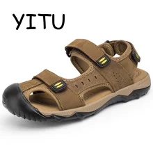 Yitu Для мужчин; летние пляжные сандалии Пеший Туризм дышащий воды брендовые босоножки из натуральной кожи открытый человек спортивная обувь плюс Размеры