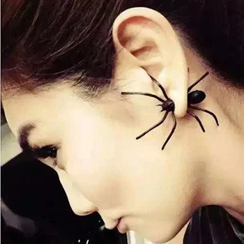 

2pcs New Hot Fashion European Halloween Black Spider Charm Ear Stud Earrings Women 3D Frosted Spider Jewelry Gift Drop Ship