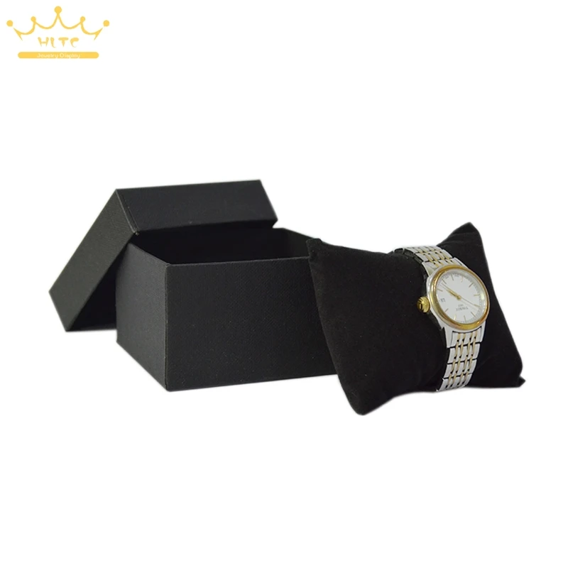

50pcs/lot Watch boxes Black Paper Watch packing Boxes with pillows inside