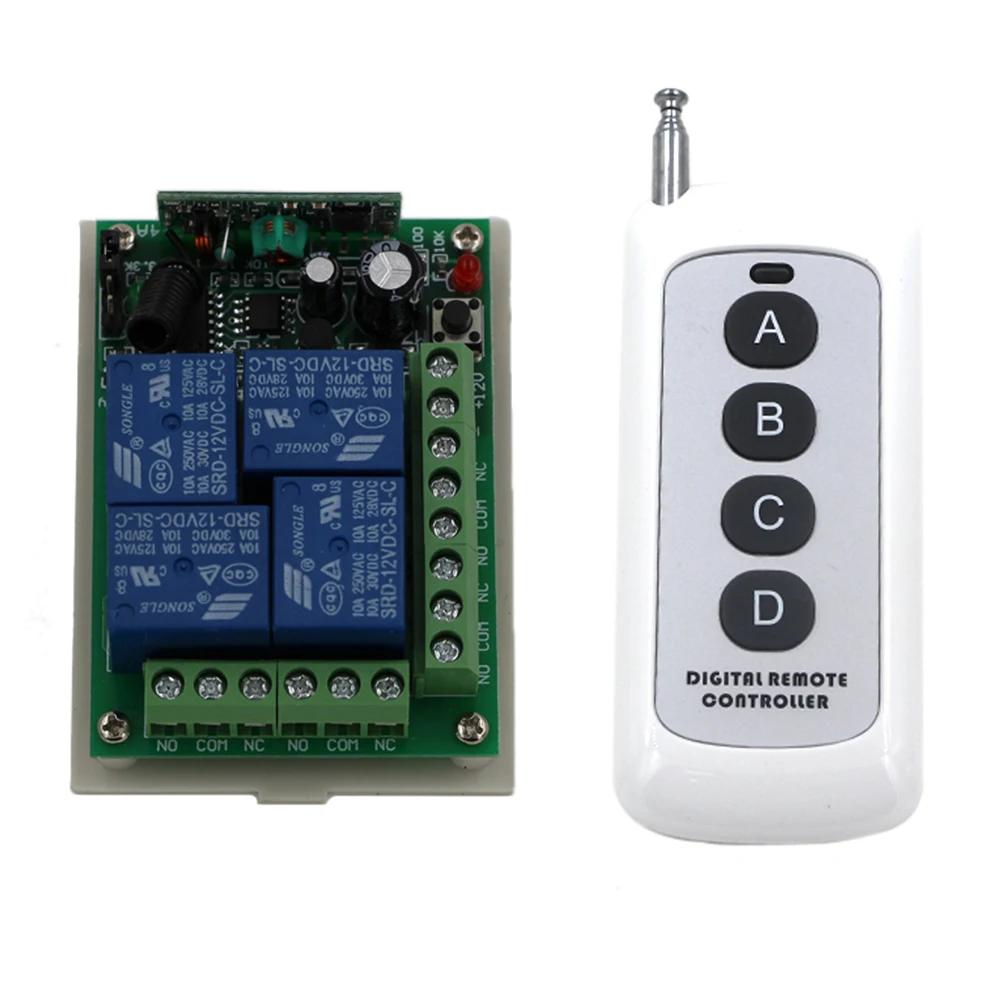 

1000M DC 12V 24V 4 CH 4CH RF Wireless Remote Control Switch System Wireless LED Switch Transmitter Receiver Module 315 / 433 MHz