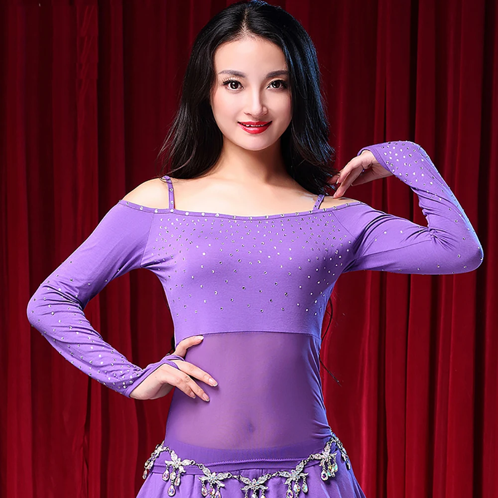 Classical Latin Dance Shirt For Ladies Black Rose Red Green Purple Plus Size Profession Tops 